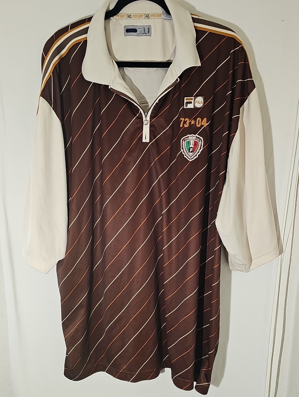 Fila Brown & Cream Short Sleeve Polo with Zip Collar